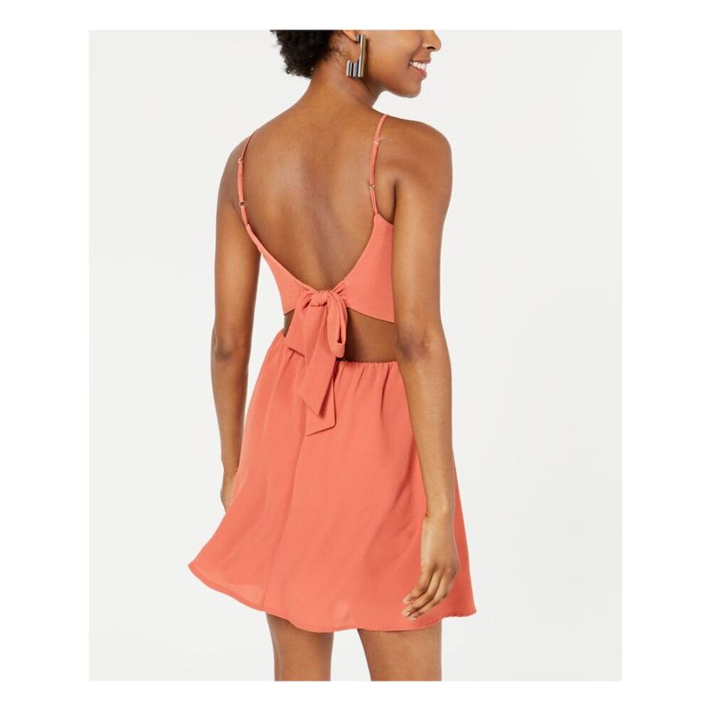 B DARLIN Womens Mini Dress Coral Tie  Open Back Sleeveless Juniors 13\14 - Picture 2 of 4
